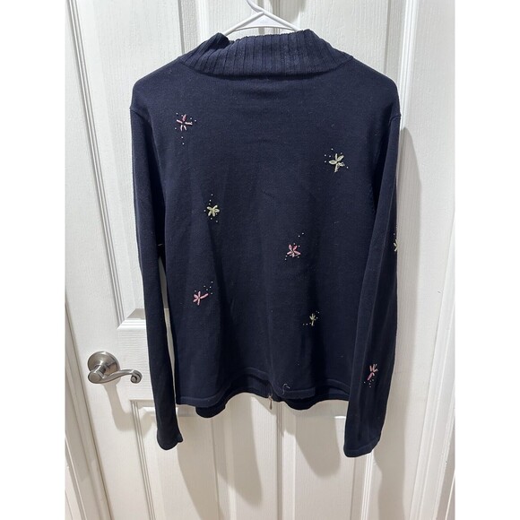 Talbots Womens Angel Full Zip Knit Cardigan Sweater XL Navy Blue Mock Neck - Picture 2 of 12